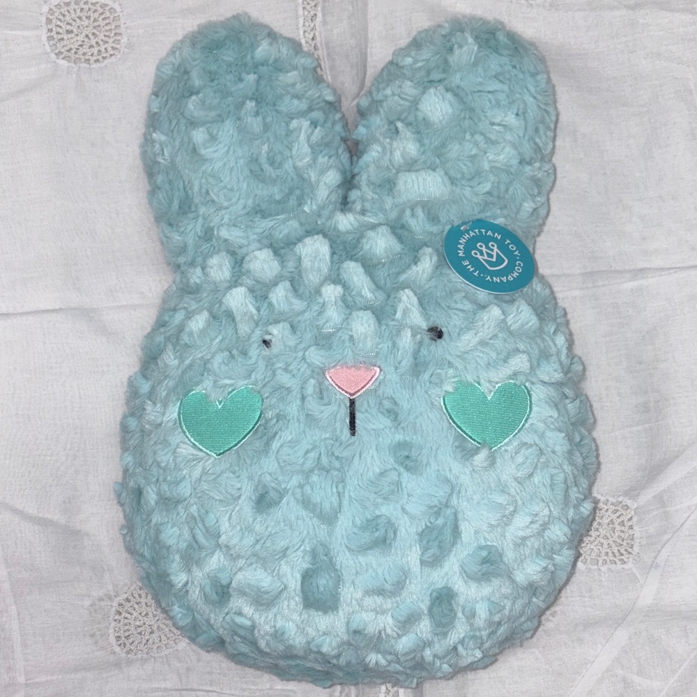 NWT The Manhattan Toy Company Plush Bunny with Heart Eyes - Aqua Medium size